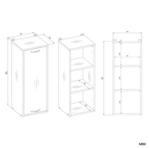 Szafka Łazienkowa Wisząca Regał NINA W1D BIAŁY Słupek 1 Drzwi 3 Półki - obrazek 7