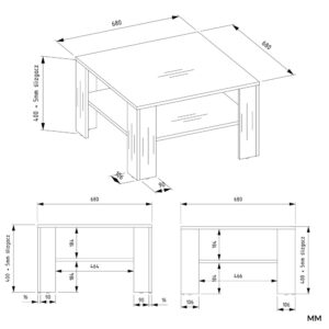 Stolik Kawowy Z Półką Pod Blatem SQUARE BIAŁY Ława Do Salonu Pokoju - obrazek 7