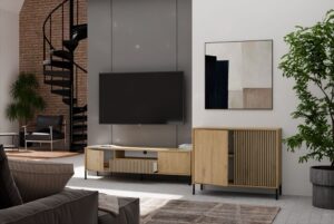 Komoda Front Ryflowany Szafka KAMARO 2D Slim / Gładki DĄB ARTISAN Lamele - obrazek 5