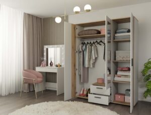 SZAFA AVA 150 CM LUSTRO 2 SZUFLADY RYFLOWANY FRONT DĄB EVOKE KASZMIR BEŻ - obrazek 7