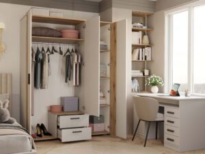 SZAFA AVA 150 CM LUSTRO 2 SZUFLADY RYFLOWANY FRONT DĄB EVOKE KASZMIR BEŻ - obrazek 3