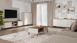 Stolik Kawowy Ława POINT 2S 110 Kaszmir Beż Dąb Castello 2 Szuflady Do Salonu - obrazek 2