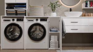 Szafka Na Pralkę Łazienkowa Z Szafką Z Drzwiami POLA NP 1D BIEL 2 Półki - obrazek 5