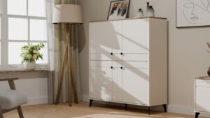 Komoda POINT 4D Kaszmir Beż Dąb Castello Szafka 4 Drzwi 8 Półek Do Salonu - obrazek 3