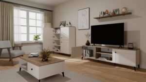 Szafka RTV POINT 2D Kaszmir Beż Dąb Castello Szafka Pod TV 2 Drzwi - obrazek 4