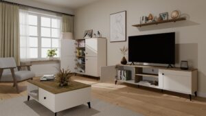 Komoda POINT 4D Kaszmir Beż Dąb Castello Szafka 4 Drzwi 8 Półek Do Salonu - obrazek 5