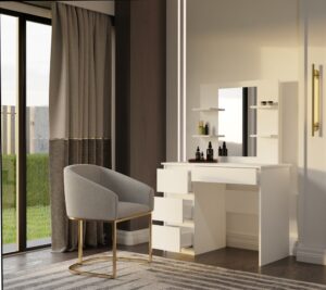 Toaletka MARINA 4P LUSTRO MIJAS LEWE 4 Szuflady 4 Półki BIAŁA Do Sypialni - obrazek 3