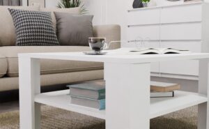 Stolik Kawowy Z Półką Pod Blatem SQUARE BIAŁY Ława Do Salonu Pokoju - obrazek 3
