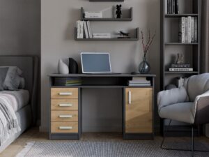 BIURKO ADA ANTRACYT DĄB ARTISAN 125 Cm 4 Szuflady Szafka Półki Do Biura Pokoju Na Laptop - obrazek 5