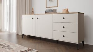 Komoda POINT 2D3S Kaszmir Beż Dąb Castello Szafka 3 Szuflady 2 Drzwi Salon - obrazek 2