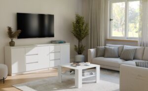 Stolik Kawowy Z Półką Pod Blatem SQUARE BIAŁY Ława Do Salonu Pokoju - obrazek 6