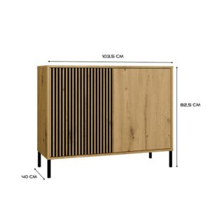 Komoda Front Ryflowany Szafka KAMARO 2D Slim / Gładki DĄB ARTISAN Lamele - obrazek 6